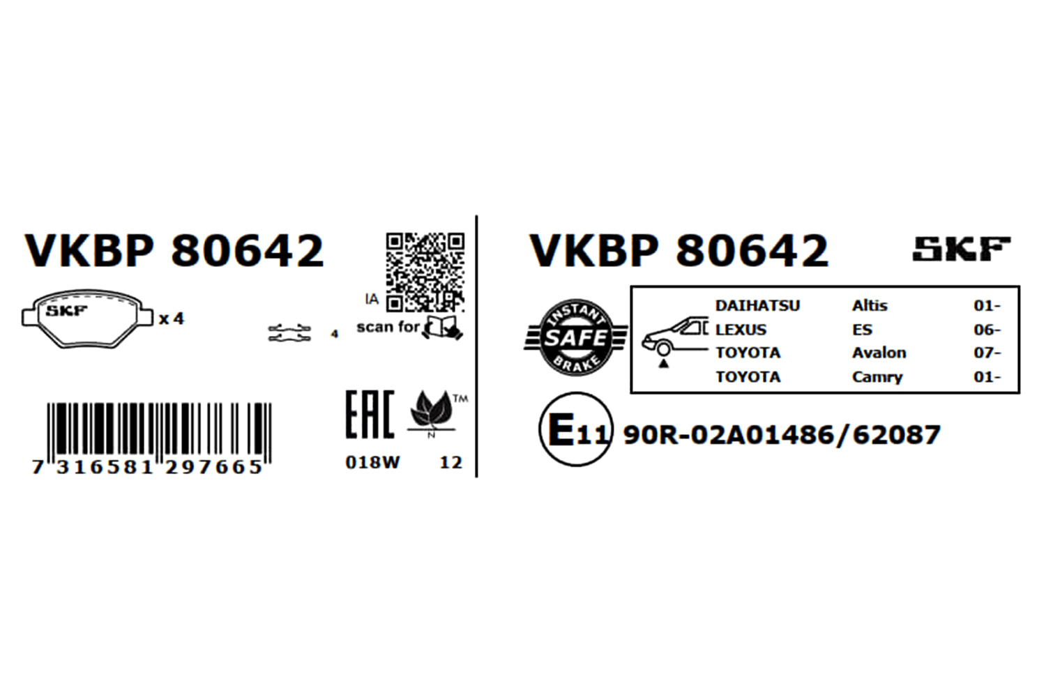SKF VKBP 80642 Bremsbelagsatz, Scheibenbremse